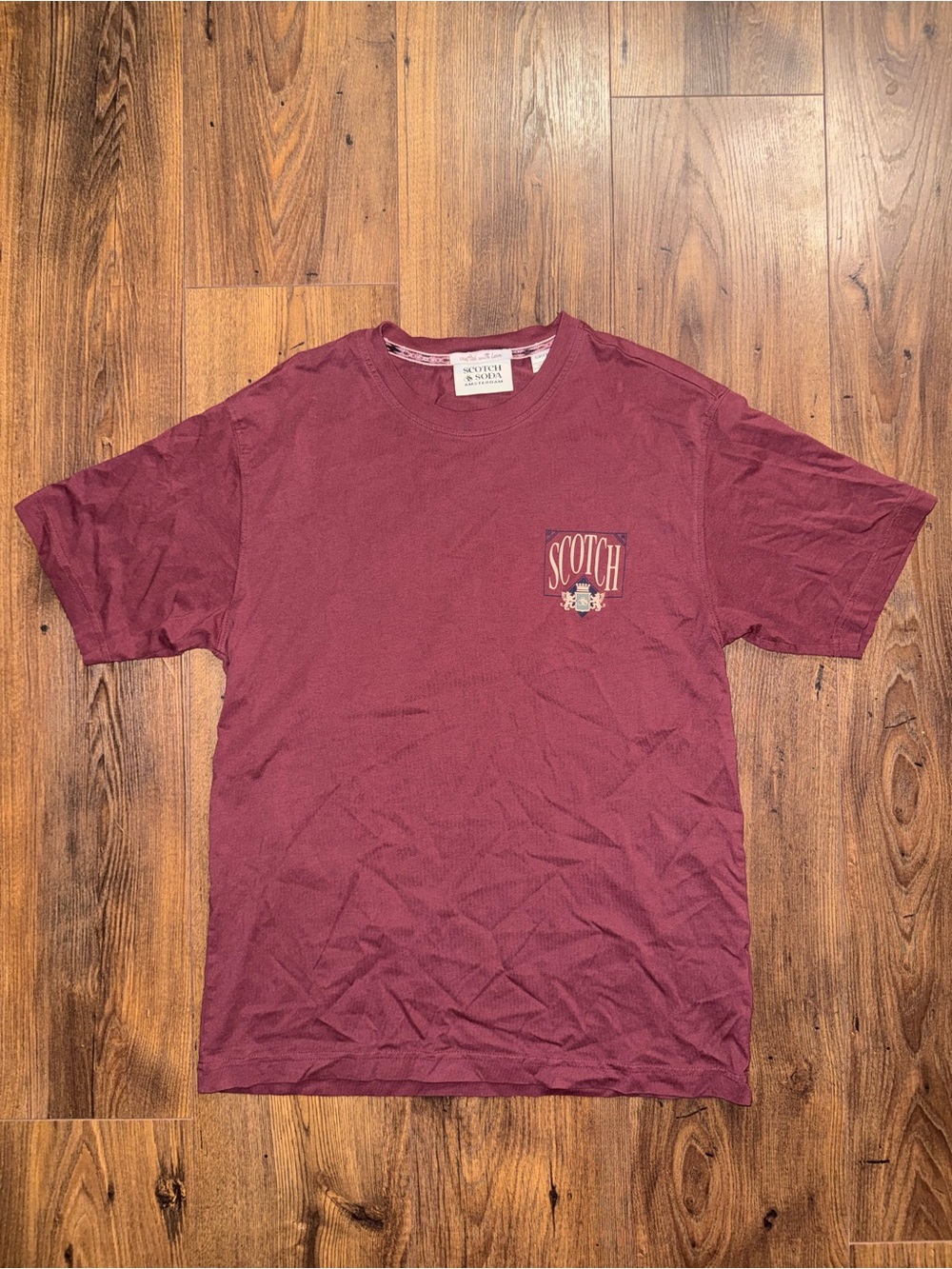 Scotch & Soda Amsterdam Graphic Logo T-Shirt Men’s Small Burgundy Short Sleeve - Picture 2 of 8